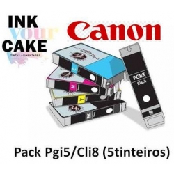 Pack 5 Tinteiros Alimentares Canon PGI5BK + CLI8BK/C/M/Y